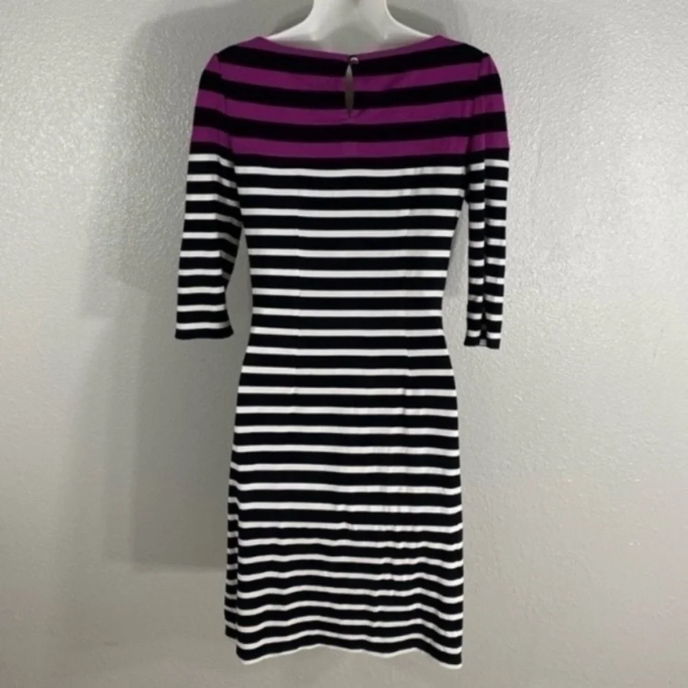 White House Black Market black white magenta stripe 3/4 sleeve dress XS AA6